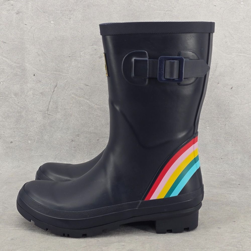 New Joules Rain Boots Mid Calf Molly Welly Blue Navy Rainbow Size US:‎ 5 UK: 3 - Picture 5 of 13